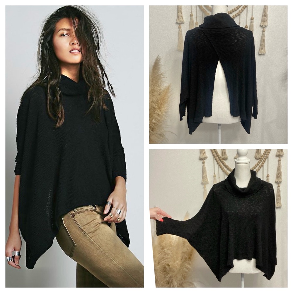 free people beach world traveler turtleneck pull over sweater dolman 3/4 sleeve